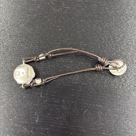 Fossil Leather Bracelet with Metal Flower Charm and Button Close - Picture 6 of 7